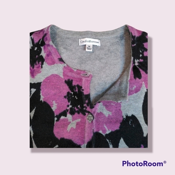 ♥️Croft & Barrow Cardigan Sweater Size M • Floral Splash • - Picture 2 of 11